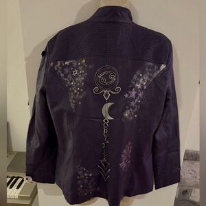 Christopher & Banks Women's Purple Leather Jacket with custom design on back